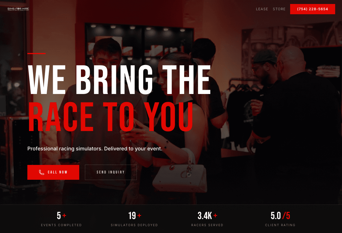 SimsForHire hero with video background